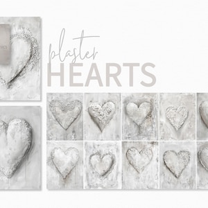 Corazones de yeso – Arte de corazones con textura neutra – Decoración minimalista de pared blanca – Arte rústico romántico – Relieve moderno de yeso