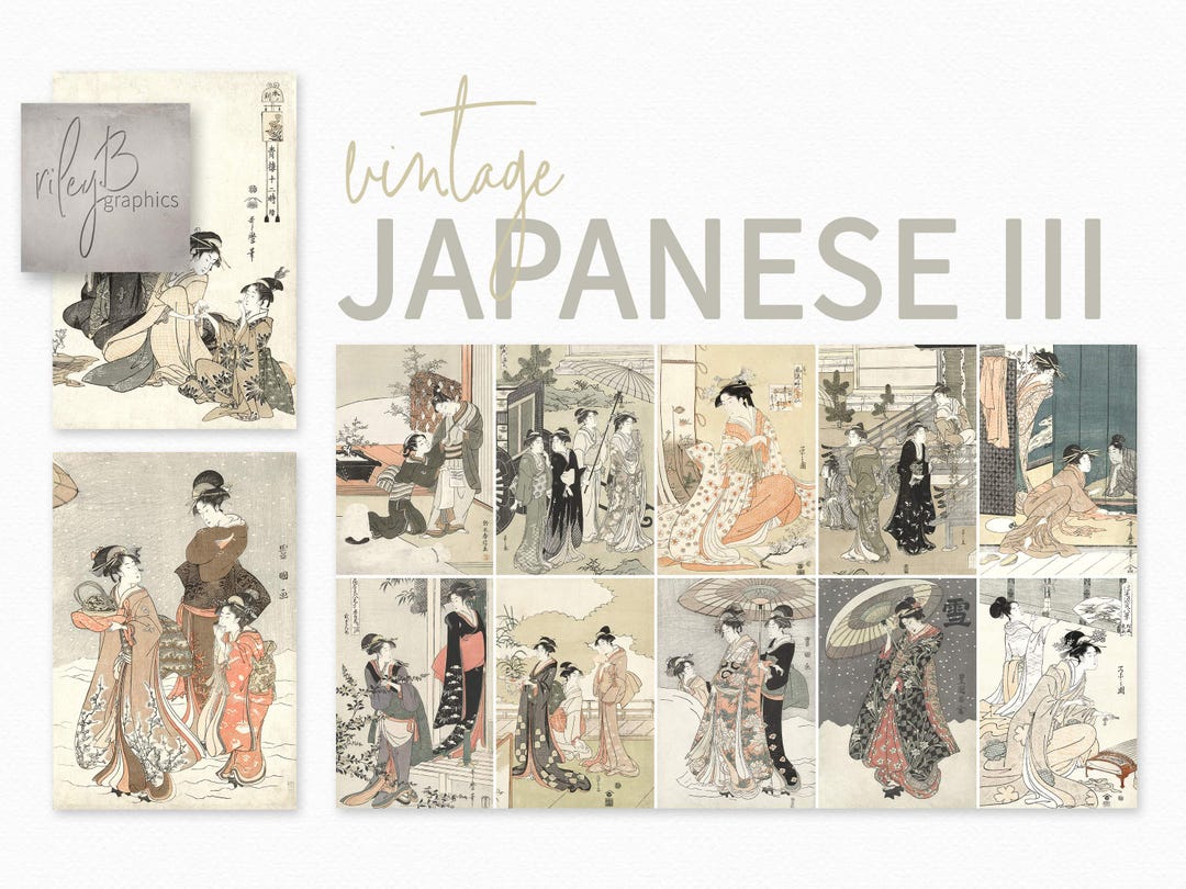 Vintage Japanese 3 - Ukiyo-e Prints - Geisha Art - Traditional Kimono ...