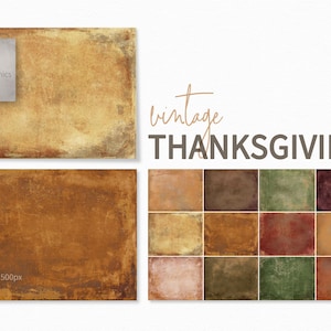 May include: A set of 12 vintage Thanksgiving digital paper backgrounds in various shades of brown, red, green, and beige. The papers are perfect for creating invitations, cards, and other crafts.