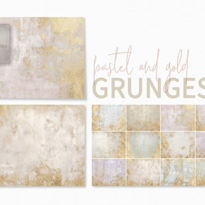 Puede incluir: 12 texturas digitales de papel en colores pastel con acentos dorados. Las texturas tienen un aspecto grunge y son de 5000 x 3750 píxeles a 300 ppp.