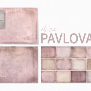 May include: A set of 16 digital backgrounds in soft pink and beige tones. The backgrounds are textured and have a vintage look. The text "alpha PAVLOVA" is displayed above the backgrounds.