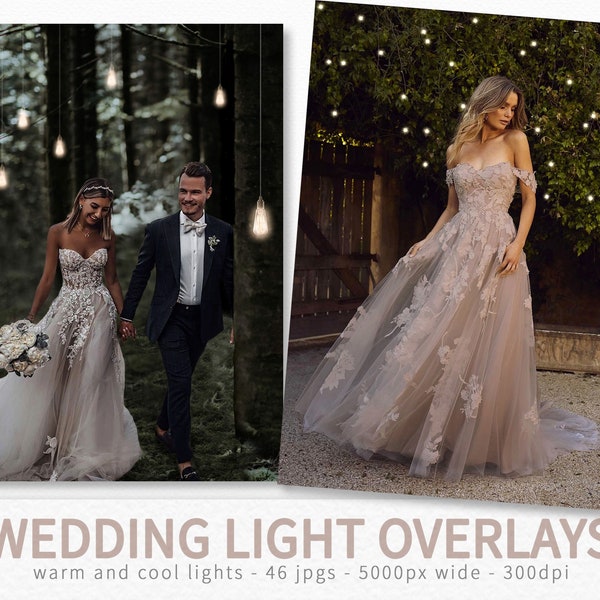 Wedding Light Overlays - String Light Overlays - Fairy Lights - Canopy Light Overlays - Christmas Lights - Editable Glowing Light Bulbs