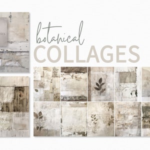 Collages botaniques - oeuvres d'art texturées neutres - impressions botaniques vintage - motifs en papier stratifié - motifs de feuilles subtils - décoration inspirée de la nature