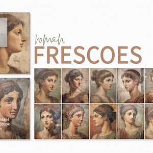 Roman Frescoes - Antique Wall Art - Weathered Portraits - Cracked Plaster Art - Classical Roman Figures - Vintage Wall Texture