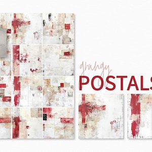 Grungy Postals - Odważne czerwone akcenty i zabytkowe elementy pocztowe na zniszczonym białym tle - Zabytkowe stemple pocztowe - Tekstury pocztowe