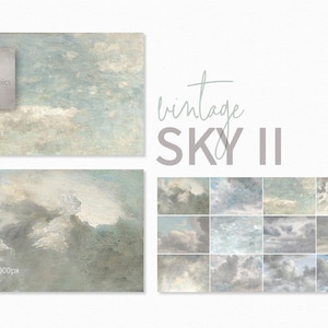 Vintage Sky II – Geschilderde wolkentexturen – Zachtblauwe lucht met subtiele penseelvoering – Atmosferische weerlagen van antieke landschapskunst