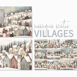 Dipinti di villaggi invernali norvegesi - Immagini di villaggi scandinavi tenui - Dipinti di villaggi natalizi - Dipinti di case norvegesi