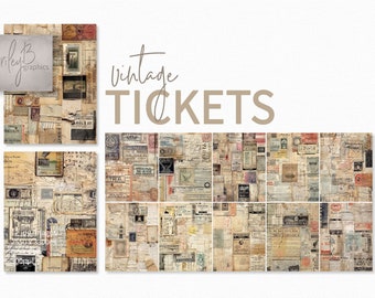 Vintage Tickets Paintings - Junk Journal Tickets - Digital Distressed Tickets Paintings - Printable Tickets Papers - Grunge Tickets