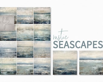 Rustic Seascapes – Weathered Ocean Textures – Coastal Horizon Layers – Muted Blue and Cream Tones – Textured Abstract Sea Views