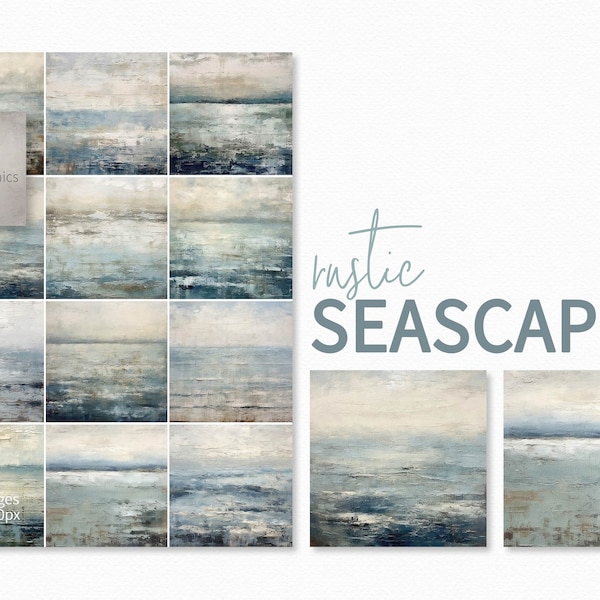 Rustic Seascapes Paintings - Muted Abstract Seascape Paintings - Muted Blue Green Textures - Grungy Coastal Background - Abstract Sea Scenes