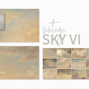 Dipinti di cieli d'epoca VI - Texture di nuvole eteree - Cielo su tela antica - Beige tenue e blu - Arte classica del cielo invecchiato - Nuvole artistiche