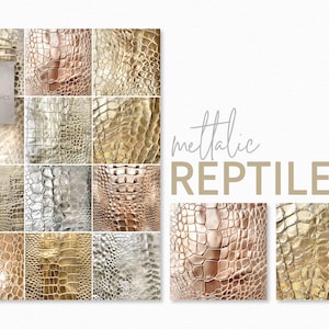 Reptiles métalliques - Impressions luxueuses de crocodile et de serpent - Motifs dorés et argentés scintillants pour des projets de design élégants