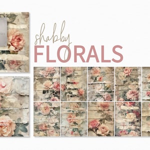 Fiori Shabby – Texture di pareti con rose strappate – Poster vintage con fiori scrostati – Rose di carta invecchiate – Strati botanici sbiaditi