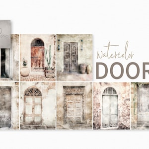 Watercolor Doors - Weathered Doors - Rustic Architectural Accents - Soft Muted Doorways - Distressed Aged Doors - Vintage Entranceways