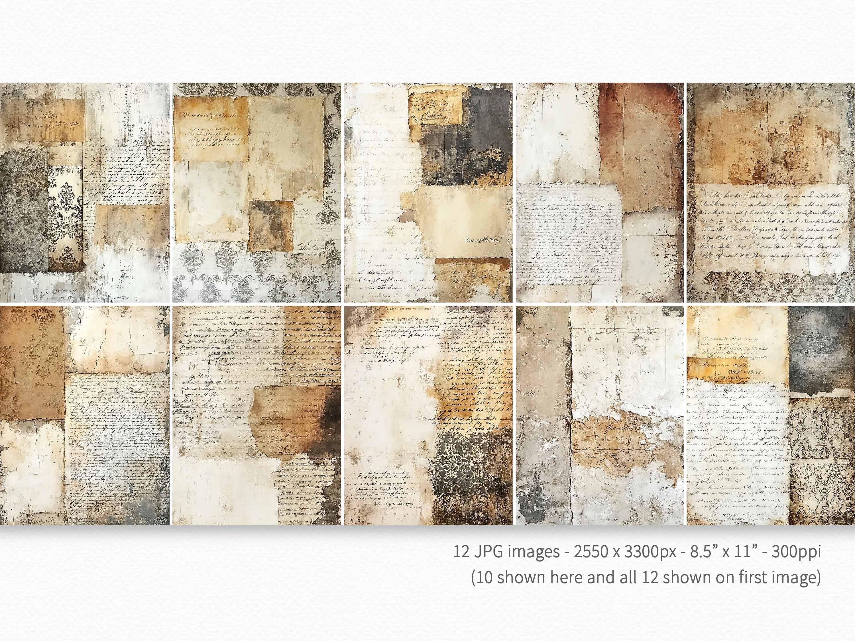Venicitan Script Umber Venetian Scripts - Aged Paper Collage - Vintage Writing Textures ...