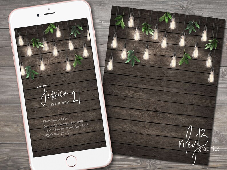 Wood and Lights Backgrounds Rustic Wedding Invitation - Etsy