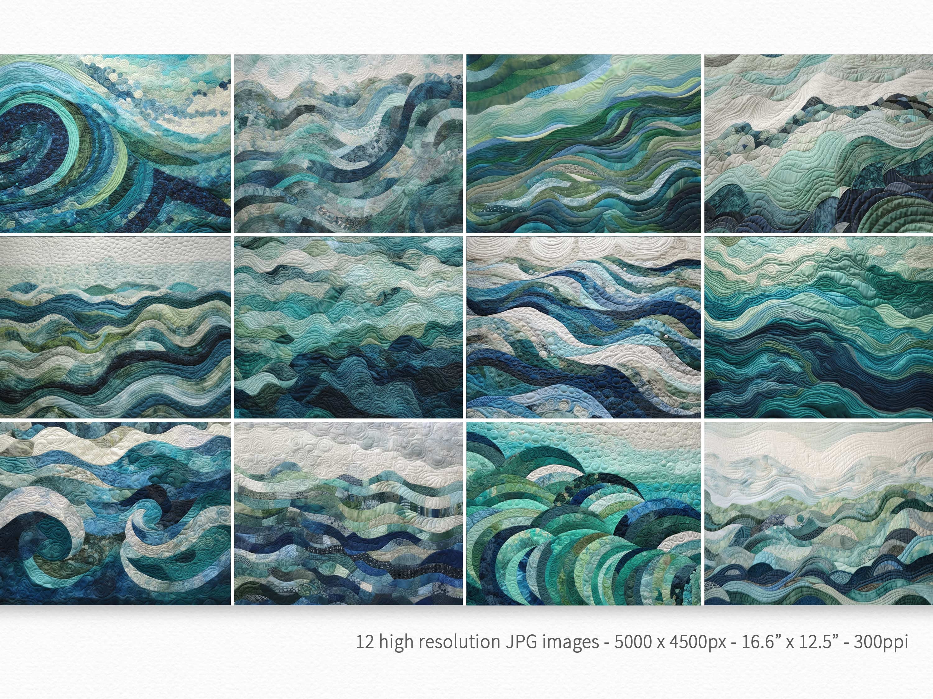 Quilted Waves – Ocean Wave Textures – Aqua and Teal Fabric Patterns ...