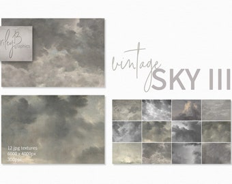 Vintage Sky Textures III - Digital Grey Vintage Cloud Backgrounds - Oil Paint Texture Clouds - Grey Texture Sky Backgrounds - Fine Art Sky