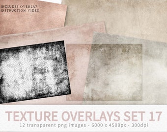 May include: A set of digital texture overlays in neutral colours, including beige, grey, and pink. The set contains 12 transparent PNG images, each 6000 x 4500 pixels. The text "TEXTURE OVERLAYS SET 17" is visible.