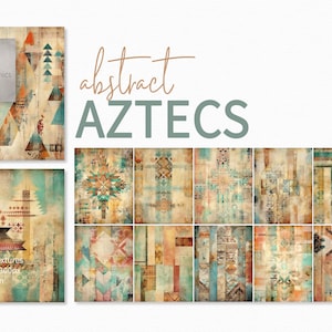 Abstract Aztecs – Tribal Geometric Backgrounds – Turquoise and Peach Pattern Textures – Rustic Ethnic Art – Vintage Aztec Design Backdrops