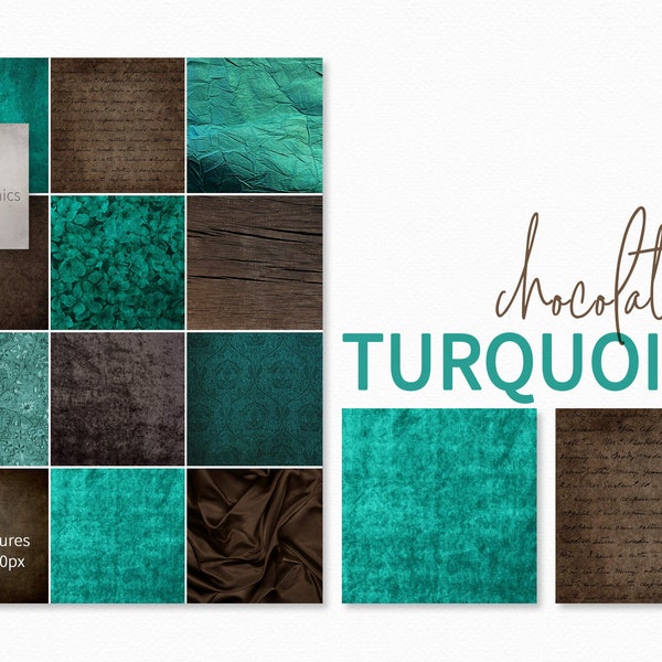 Textures chocolat et turquoise - Papier numérique marron - Sublimation Turquoise - Marron chocolat - Textures de tissu - Fond turquoise