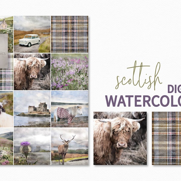 Scottish Watercolors - Digital Watercolors of Scotland - Scotland Scenes - Scotland Backgrounds - Sublimation Scotland - Scottish Landscape