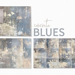 Betonblauw – Verouderde muurtexturen – Verweerde verf – Stedelijk patina – Vervaagd pleisterwerk – Grunge-oppervlakken – Sfeervolle blauwe grijstinten
