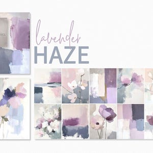 Lavender Haze - Digitale abstracte kunstcollectie – Zachtpaarse en neutrale prints – Geometrische bloemen moderne muurkunst - Gedempte lavendel