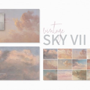 Vintage Sky Textures VII - Digitale vintage wolkachtergronden - Olieverftextuur Wolken - Pastelkleurige textuur hemelachtergronden - Fine Art Sky