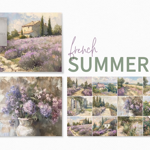 French Summer Paintings - French Countryside Art - Provence Landscapes Textured Paintings - French Summer Scene Digital Oil Paintings