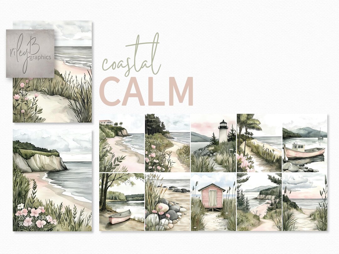 Coastal Calm – Beach Cottage Art – Lighthouse Wall Decor – Pastel Ocean ...