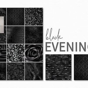 Texture serali nere - Sfondi neri glamour - Immagini digitali nere scintillanti - Paillettes nere - Sfondo in pizzo nero - Glitter nero