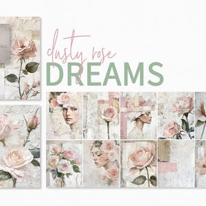 Alte Rosenträume – Vintage Blumenportraits – Zartrosa Rosen – Romantische mehrschichtige Textur – Weiche weibliche Ephemera Collage