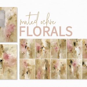 Flores ocres apagadas – Arte botánico abstracto en rosa suave y beige – Texturas florales neutras fusionadas – Capas florales minimalistas modernas