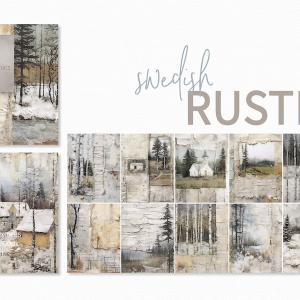 Swedish Rustic Paintings - Abstract Swedish Landscape - Abstract Nordic Scenery - Abstract Background Paintings - Blue Grey Muted Tones