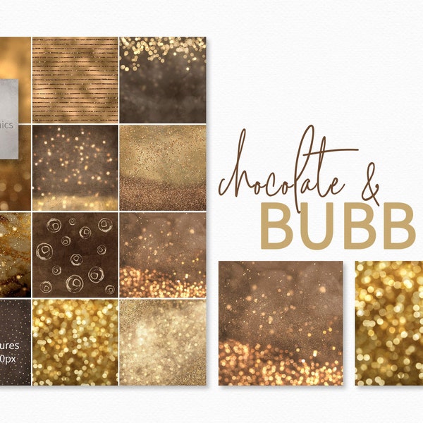 Chocolate and Bubbly Gold Brown Textures - Gold Bokeh - Party Paper - Gold Glitter - Chocolate Brown - Digital Sparkles - Sublimation Gold