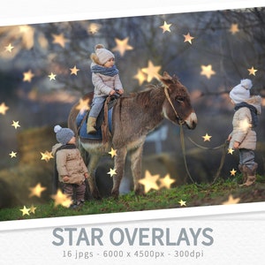 Steroverlays - gloeiende sterren - stralende sterren - fonkelende steroverlays - gloeiende lichten - kerstoverlays - bokeh-sterren - gouden sterren