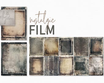 Película nostálgica – Texturas de marcos negativos desgastados vintage – Bordes para fotografías envejecidas en sepia y negro – Colección Retro Photo Edge