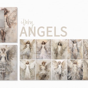 Ángeles de Marfil - Arte Vintage Etéreo - Texturas Suaves de Ángeles Guardianes Grunge - Figuras Angélicas de Inspiración Antigua - Ángeles Neutrales Desgastados
