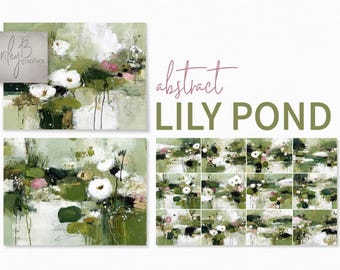 Abstract Lily Pond – Modern Green and White Floral Art – Minimal Botanical Wall Decor – Contemporary Nature Inspired Artwork