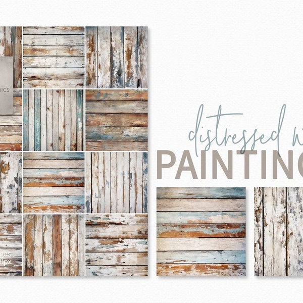 Distressed Wood Digital Paintings - Light Distressed Wood Textures - Reclaimed Wood - Weathered Wood Wall Cladding - Old Wood Backdrops