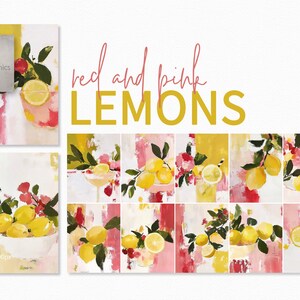 Rote und rosa Zitronen - Kräftiges Stillleben - Lebendige Obst Gemälde - Saftige Zitronen Illustrationen - Verspieltes Küchen Dekor - Sommer Zitrus Kunst