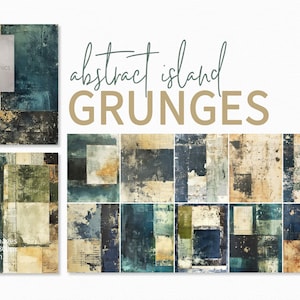 Abstrait grunge des îles - motifs de grille vintage - bleu marine et olive patinés - collage technique mixte vieilli - textures industrielles usées