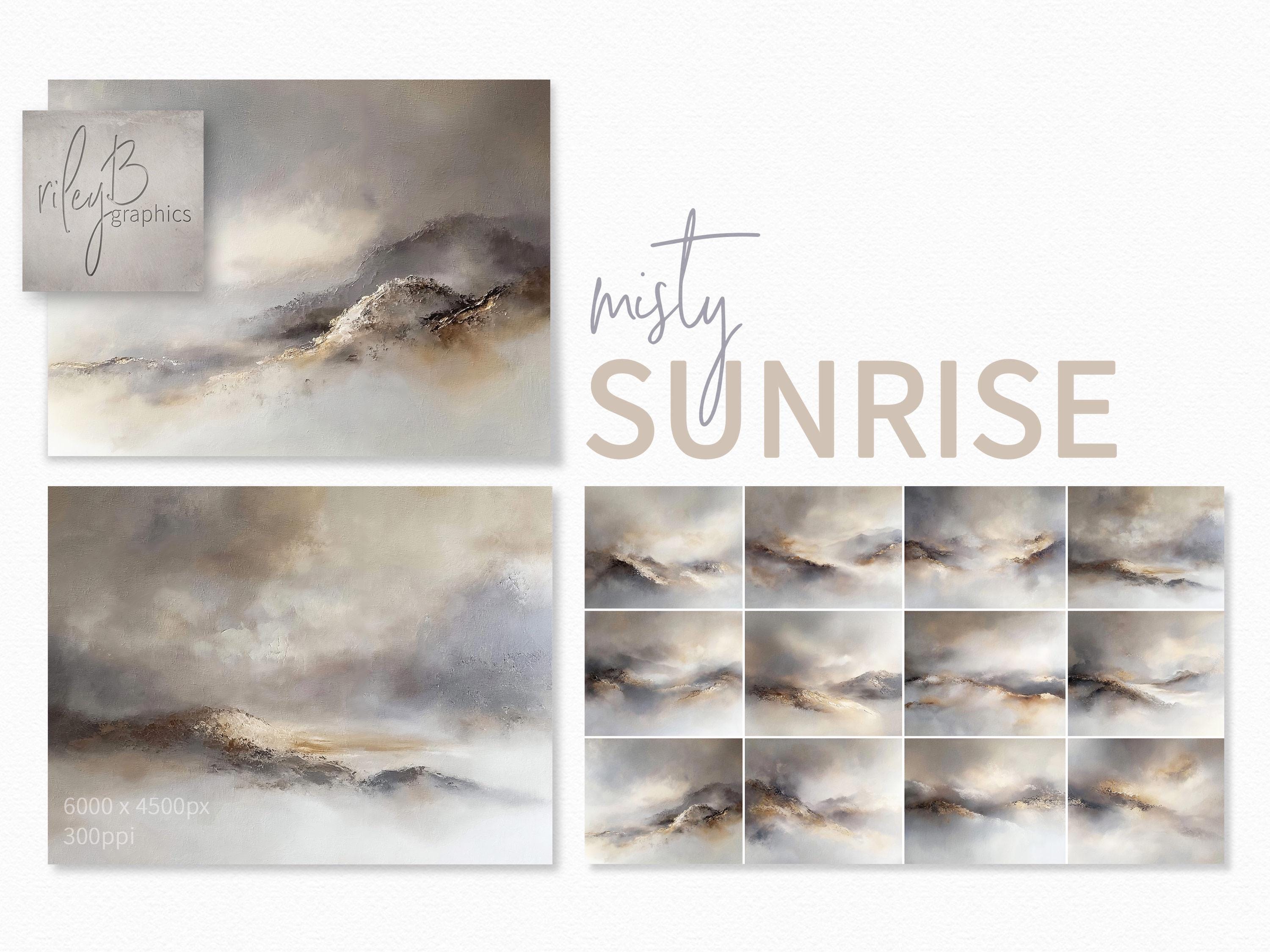 Misty Sunrise – Neutral Mountain Abstracts – Hazy Taupe Ridge Textures – Soft Foggy Landscapes – Grey Beige Earth Tone Peaks