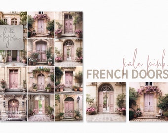 Pale Pink French Doors Digital Paintings - French Doors - Pale Pink Colored Doors - Pale Pink Doors - Door Wall Art - Parisian Doors