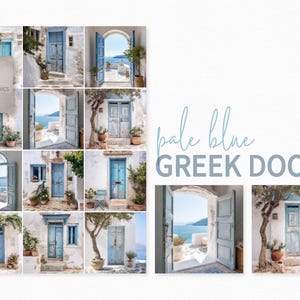 Lichtblauwe Griekse deuren – mediterrane deuropeningen – Egeïsche eilandarchitectuur – witgekalkte muren – rustiekblauwe luiken – kustdorpen
