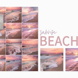 Sunrise Beach – Pastelkleurige oceaanzonsopgang – Zachte golftexturen – Roze ochtendkustlijn – Zachte esthetiek van zeeschuim – Achtergronden kustscène