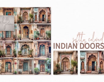 Softly Colored Indian Doors Digital Paintings - Old Indian Doors - Neutral Colored Doors - Pastel Doors - Door Wall Art
