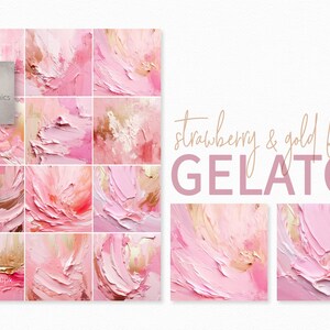 Gelato aux fraises et aux flocons d'or - Traits de peinture texturés - Arrière-plans abstraits roses et métalliques - Arrière-plans artistiques modernes