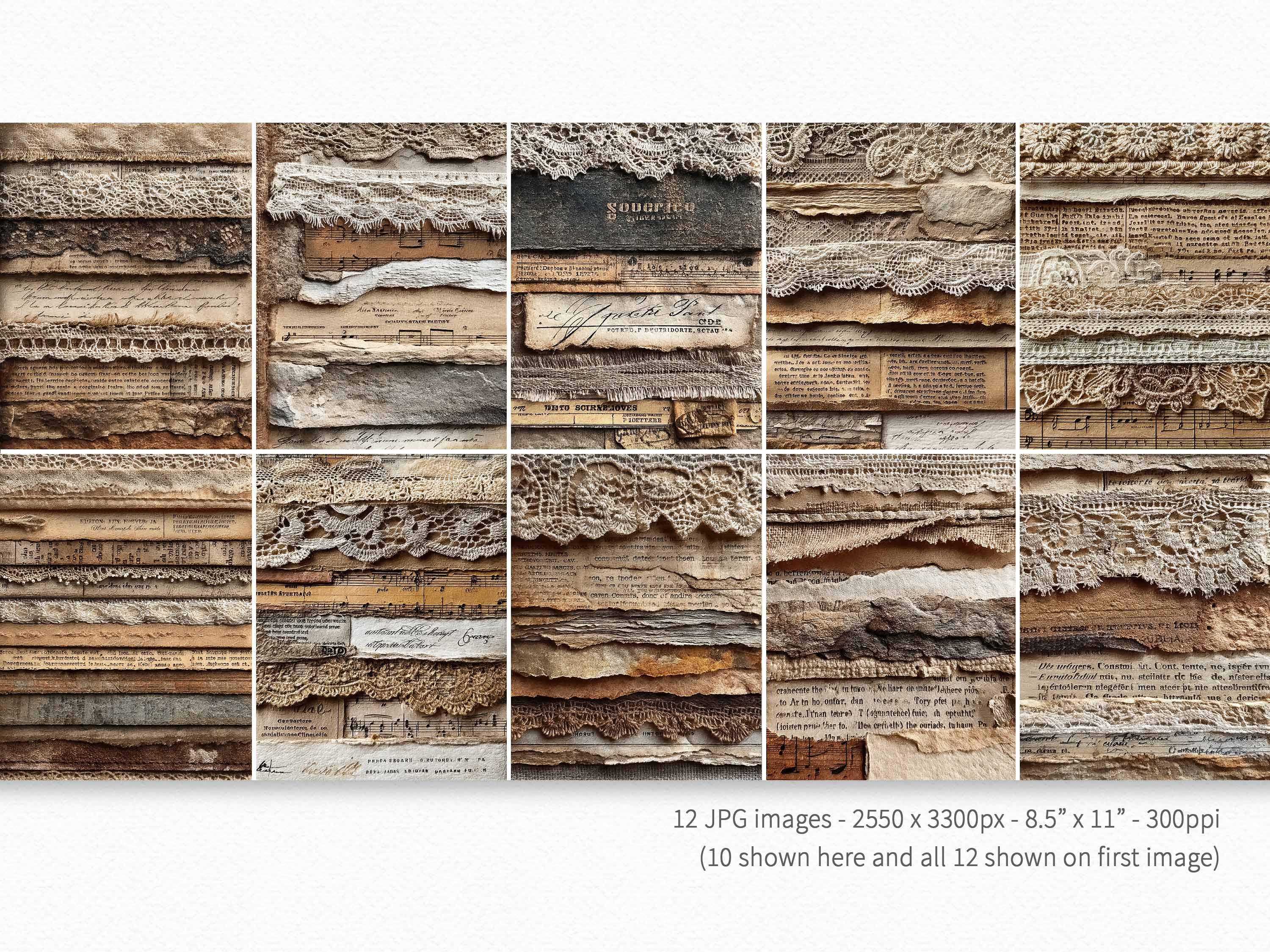 Script Center Textures Paper and Lace – Vintage Neutral Collage Textures – Antique Sheet Music ...